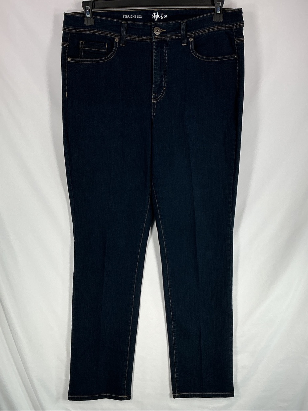 Style & Co Straight Leg Jeans 14 Regular Dark Wash Indigo Blue Stretch Denim